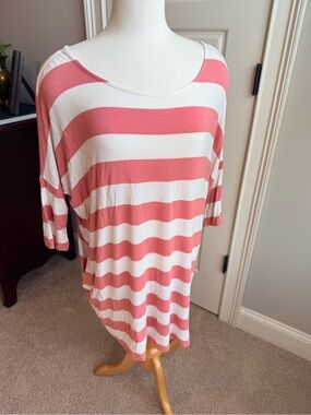 Zenana Outfitters Coral & White Striped Tunic | Pockets